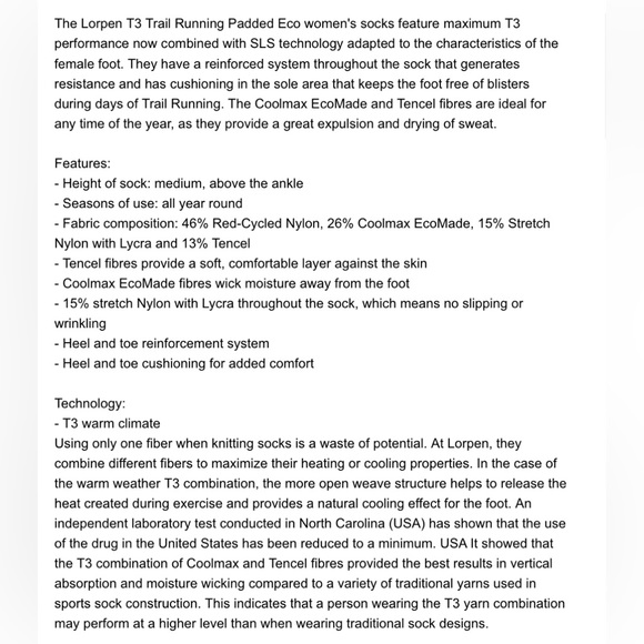 NWT- Lot of 2 pair of Lorpen ‘Trail Running Padded Eco’ Socks - Picture 2 of 6